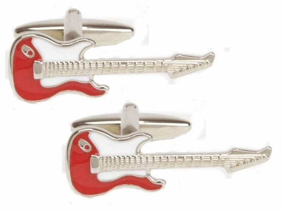 Red & White Electric Guitar Rhodium Plated Cufflinks