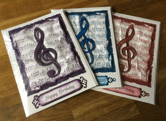 CraftyLu Handmade Greeting Card - Vintage Music Treble Clef