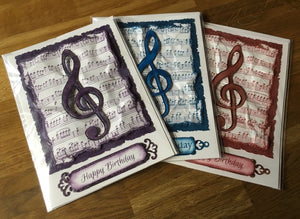 CraftyLu Handmade Greeting Card - Vintage Music Treble Clef
