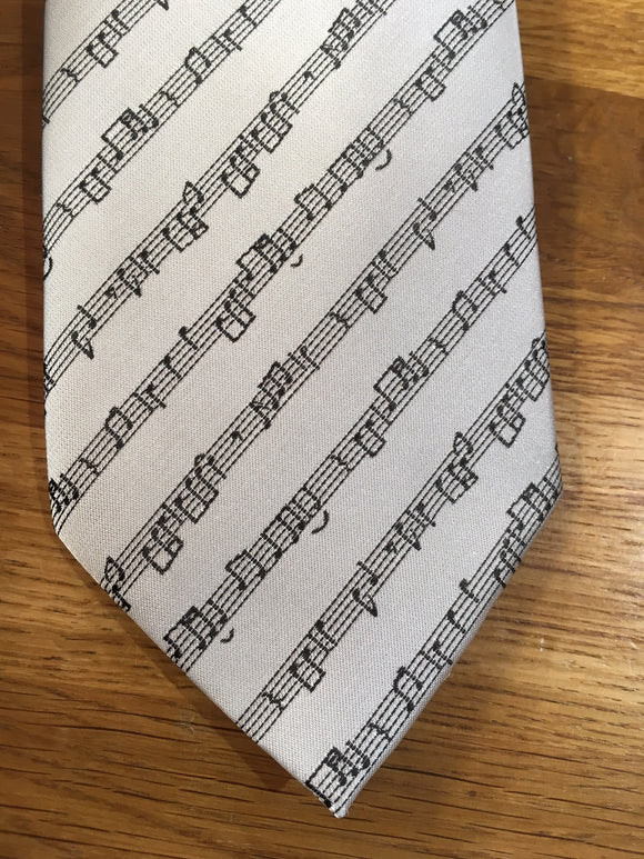 Polyester Tie - Grey with Black Music Stave