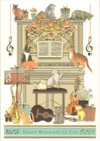 Greetings Card Birthday Cats On Piano Mac Classic
