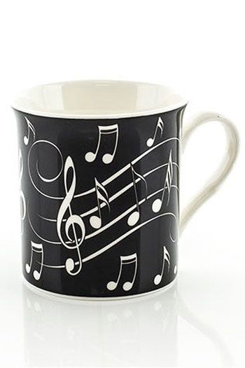 Fine China Mug - Music Notes White on Black