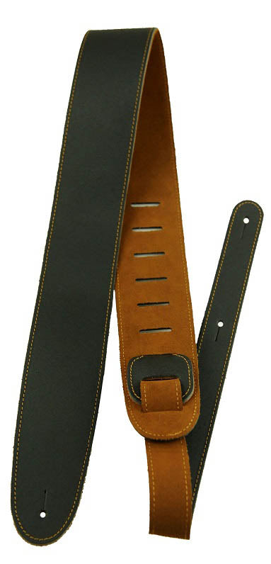 Roksak 2.5" Black Leather/ Tan Suede Guitar Strap