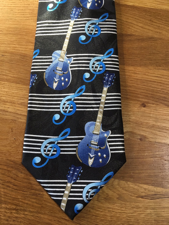 Polyester Tie - Guitars On Blue