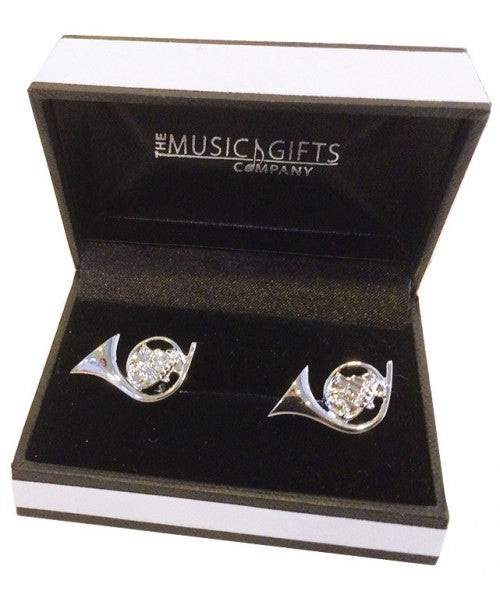 French Horn Silver Plated Cufflinks