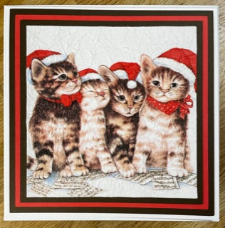 CraftyLu Handmade Christmas Card - Carolling Kittens