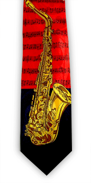Polyester Tie - Saxophone Large on Red