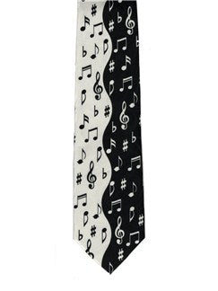 Polyester Tie: Notes - Black And White