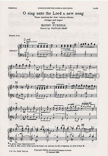 O sing unto the Lord a new song Purcell SATB