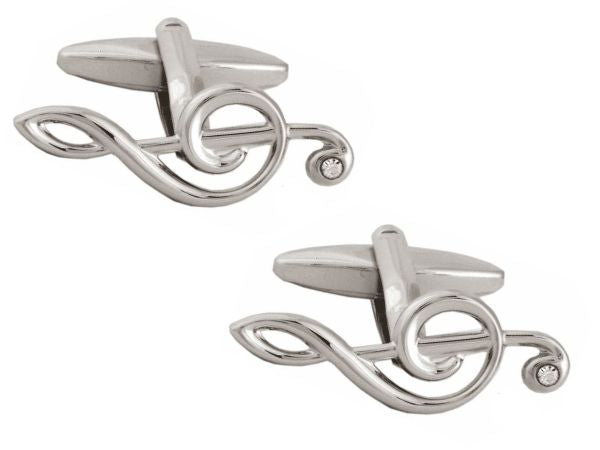 Treble Clef with Crystal Rhodium Plate Cufflinks