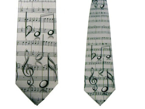 Polyester Tie - Treble Clef Large on Plain Grey