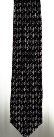 Silk Tie - Silver Clef On Grey