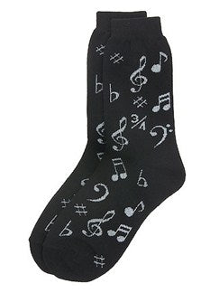 Women's Socks: Notes (Black/Silver)