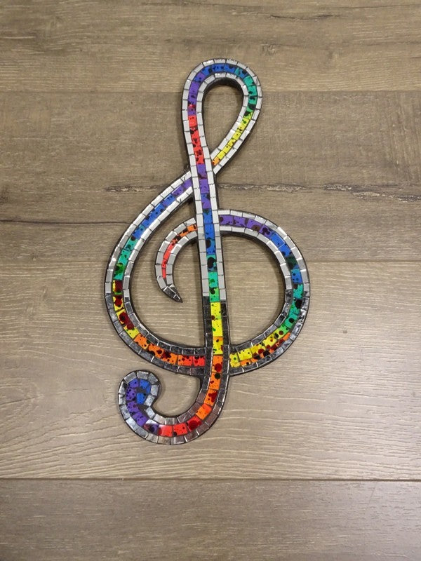 Rainbow Mosaic Treble Clef Wall Hanging 40x19 cm