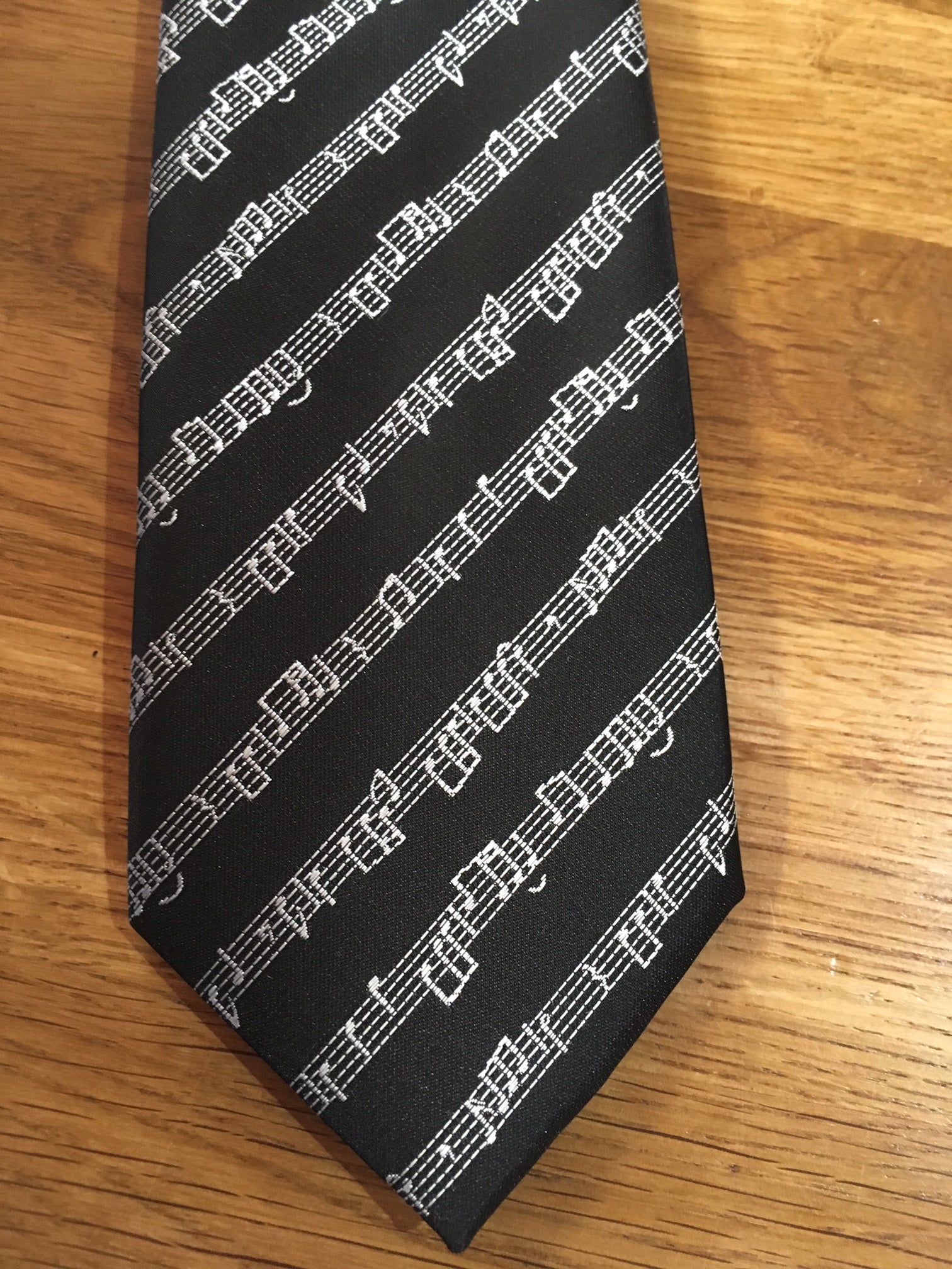 Polyester Tie - Black with White Music Stave