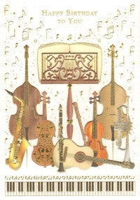 Greetings Card Birthday Music Stand & Instruments