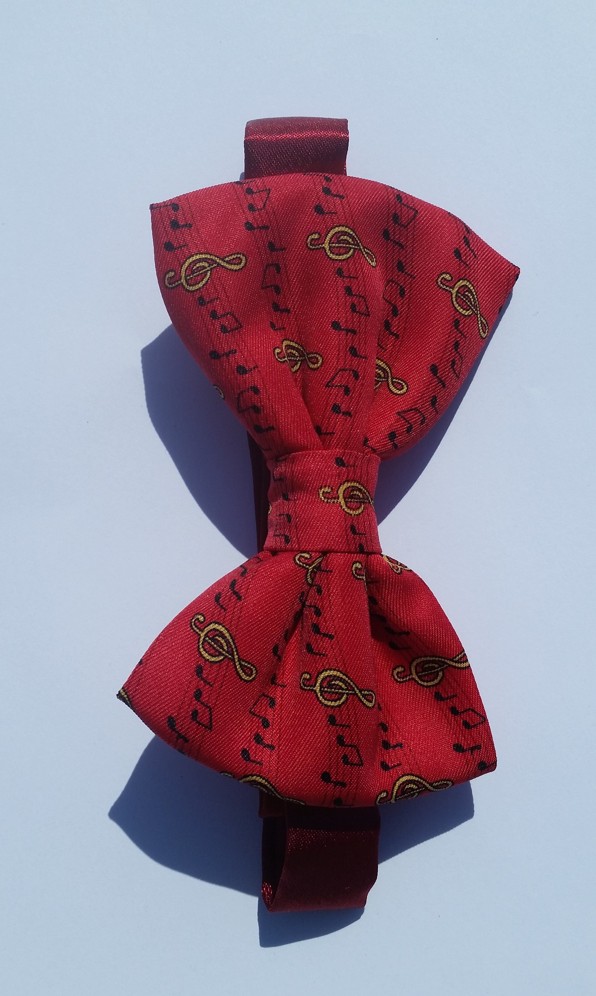 Bow Tie - Yellow Treble Clefs on Red