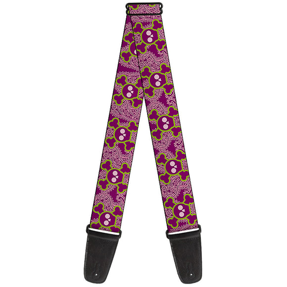 Cute Skulls Paisley Purple Guitar Strap