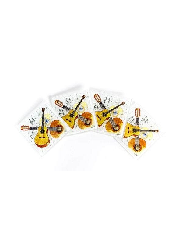 Guitar Coasters (Glass) - Pack Of Four