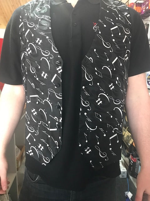 Waistcoat - White Notes Scattered On Black