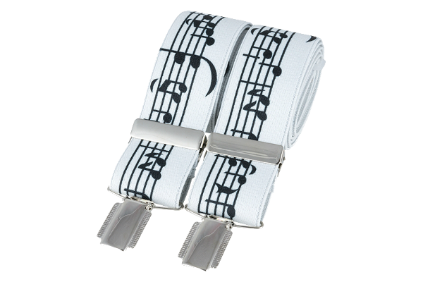 Music Notes on white 35mm silver clip braces