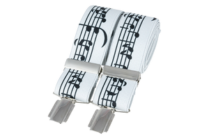 Music Notes on white 35mm silver clip braces