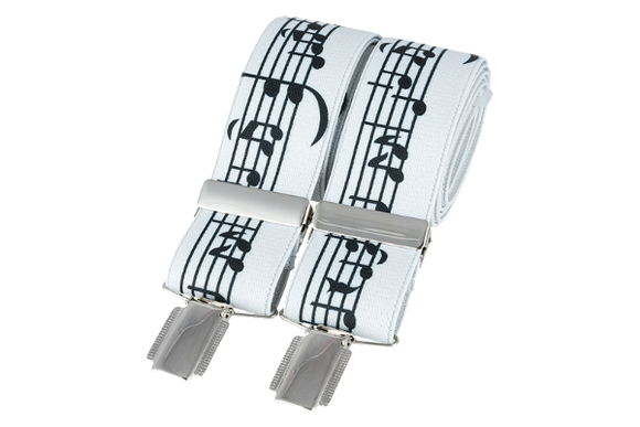 Music Notes on white 35mm silver clip braces