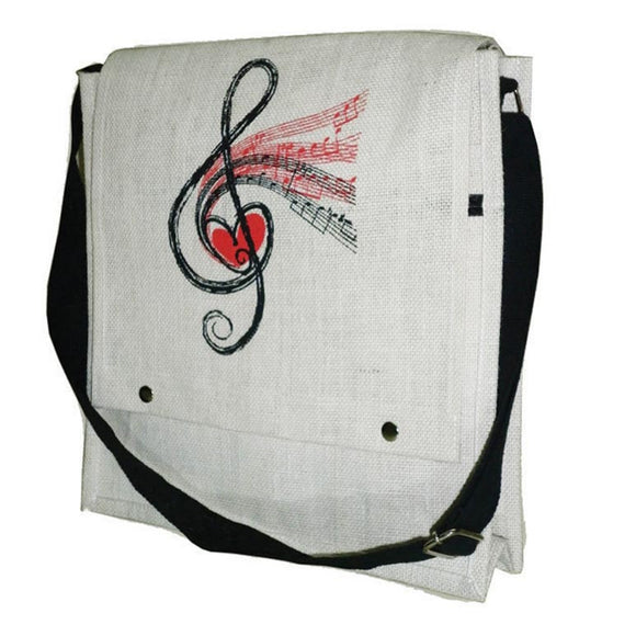 Jute Cross Body Zip Pocket Bag Treble Clef Design